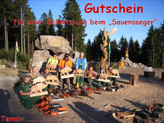 Gutschein mit Bild von einem Kettens�gen - Schnitzkurs
